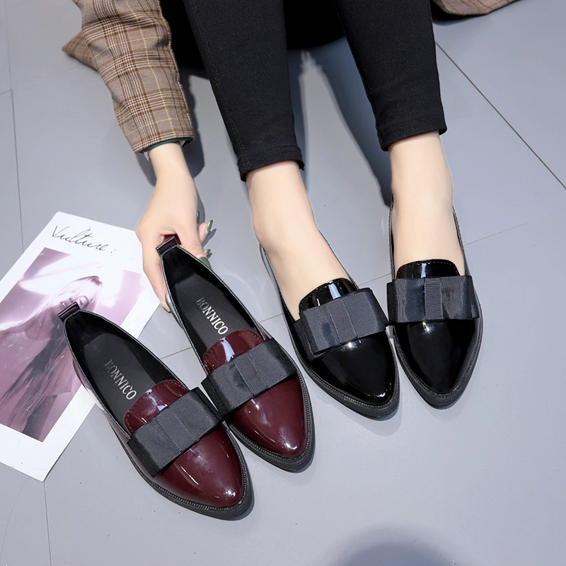 Shoes For Women Flats - Zapatos Planos de Piel Sintética Negra/Vino
