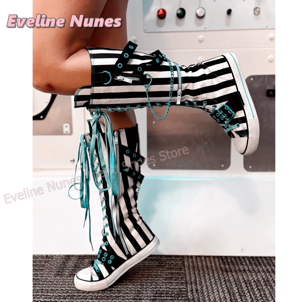 Women'S Shoes Y2K - Botas de lona a rayas estilo