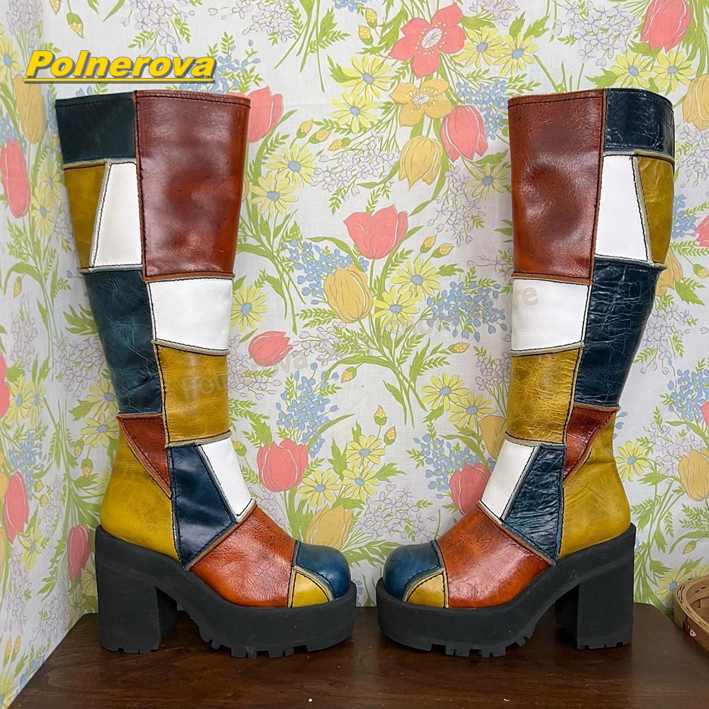 Women'S Shoes Y2K - Botas Altas de Cuero con Parches