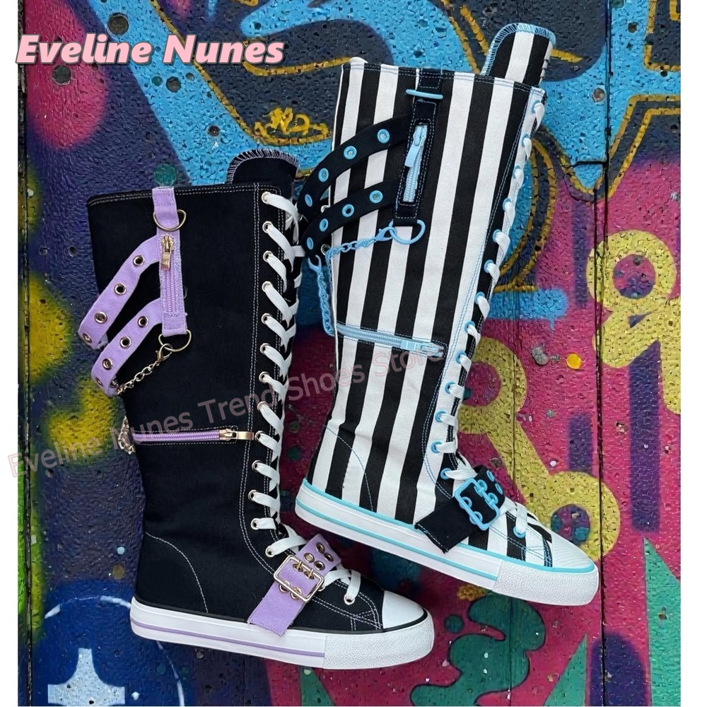 Botas de lona a rayas estilo g - Women'S Shoes Y2K reseña y precio
